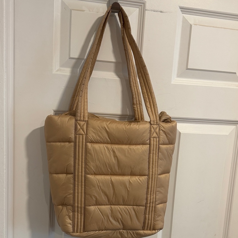 Lands end Tan Quilted Tote Bag